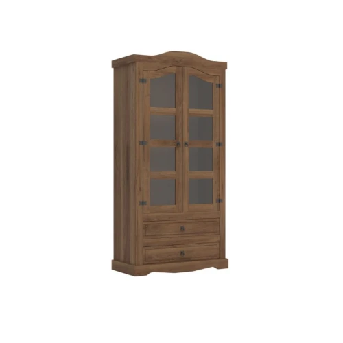 Cristalero 2 Puertas 2 Cajones Madera Maciza Linea Mexicana Oscuro