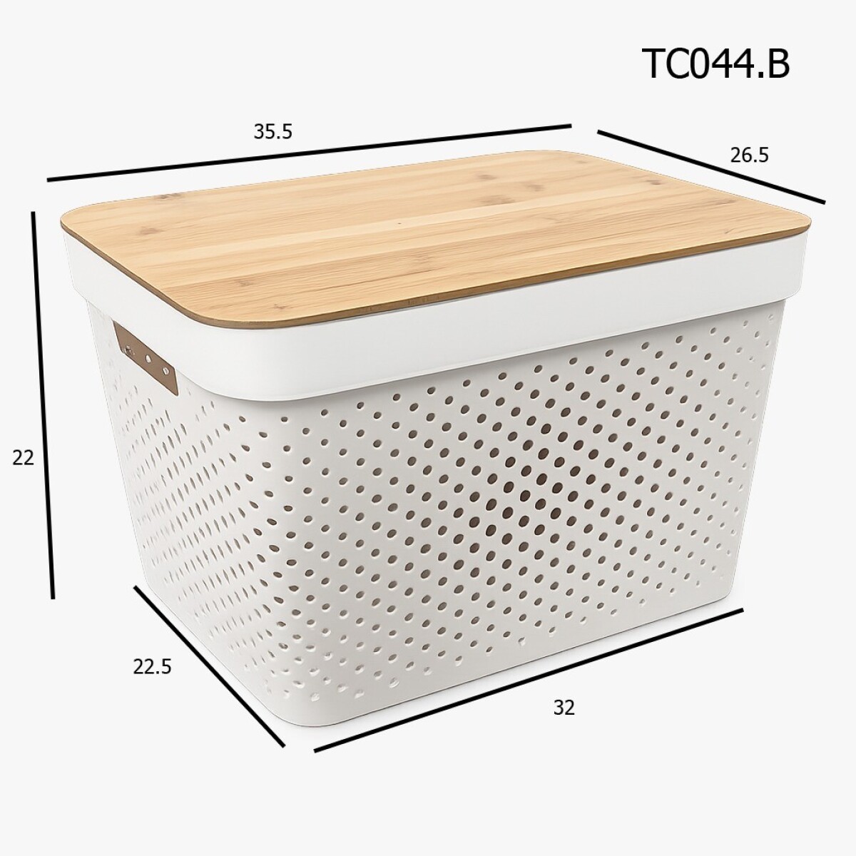Caja Organizadora Acanalada Con Tapa De Bambu 36x27x22cm - Blanco 