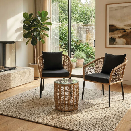 Juego De Jardin Rattan Lumax Exterior 2 Sillones + Mesa Gris