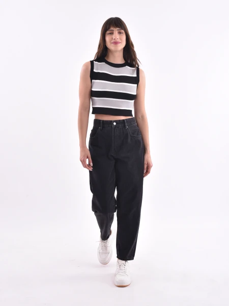 JEAN CHAR MOM FIT NEGRO
