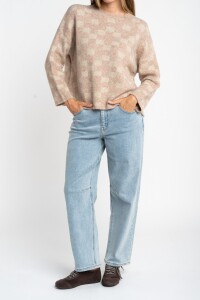 Sweater Intarsia Cuadros Rosa Viejo