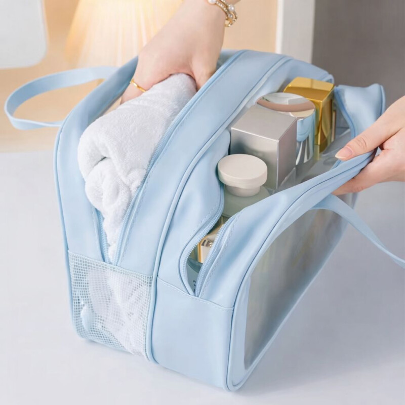 Necessaire de Viaje Organizador Impermeable con Compartimentos _ Ideal Porta Cosméticos y/o Artículos de Baño Celeste