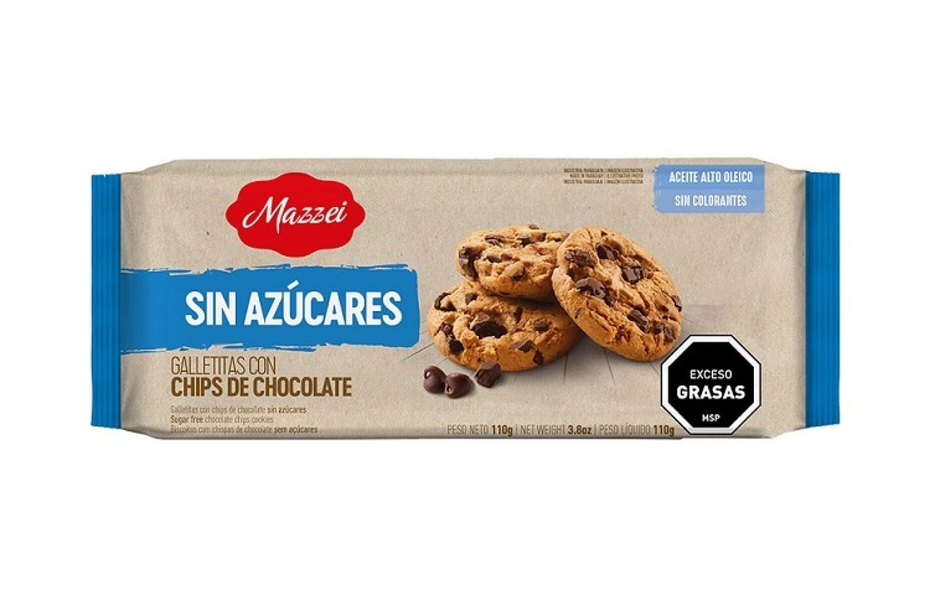 GALLETA DULCE S/AZUCAR MAZZEI CHISPAS CHOCO 110G 