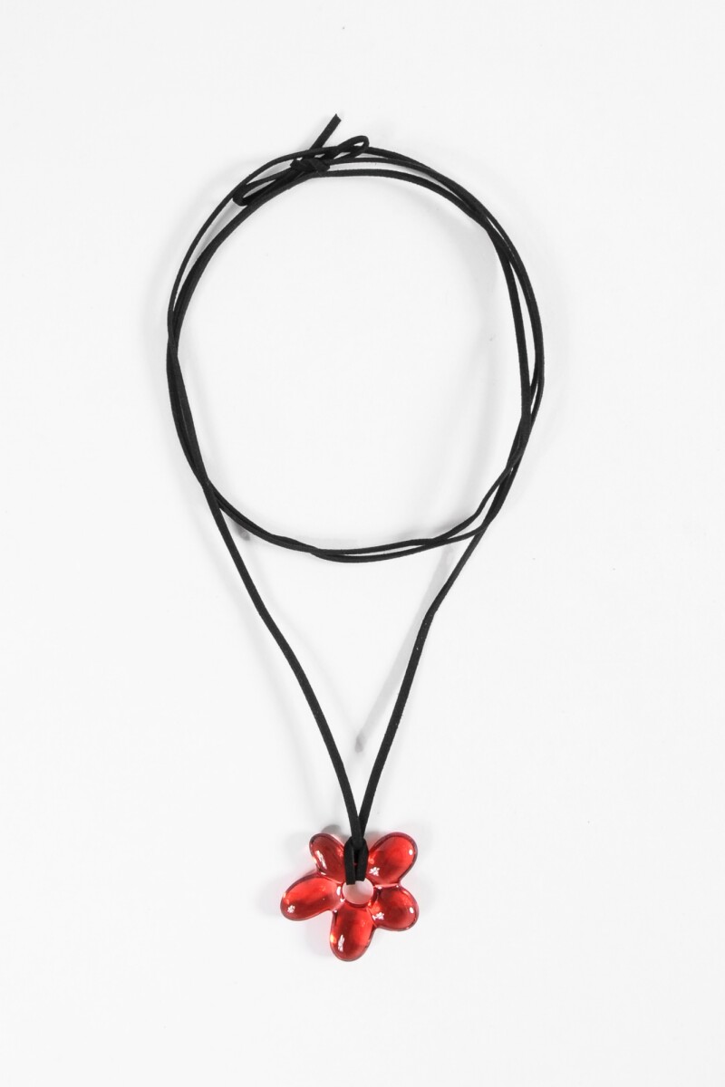 Collar cordón dije flor acrílico rojo