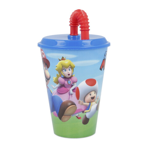 Vaso Plástico con Pajita Retráctil Mario Bros 430 ml U