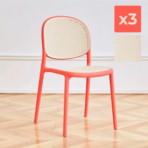 Juego de Comedor Café Mesa Redonda 80 cm y 3 Sillas Simil Rattan Rosa Juego de Comedor Café Mesa Redonda 80 cm y 3 Sillas Simil Rattan Rosa