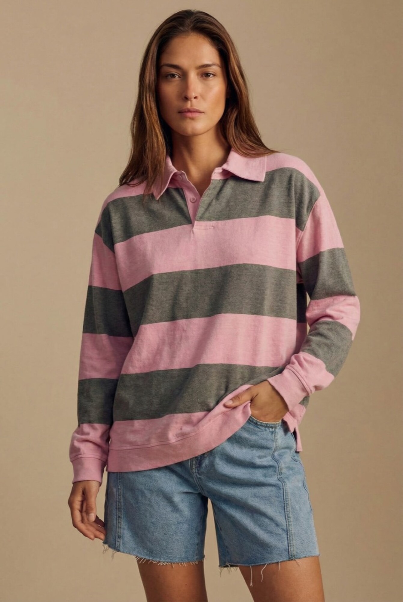 No Color Rosa Sweater Polo Rayado - Rosa — Lemon