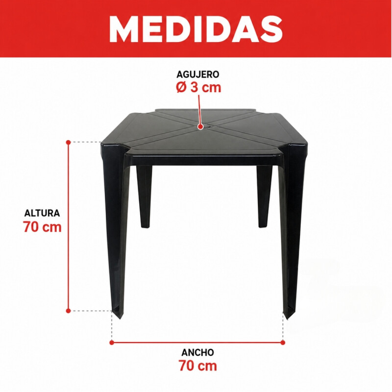 Mesa cuadrada 70 x 70 cm NEGRO