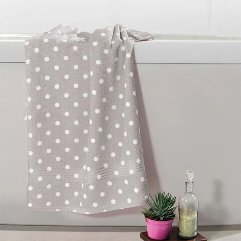 Toalla de Mano Estampada Prisma 100% Algodón 50 x 80 cm Gris / Lunares Blancos