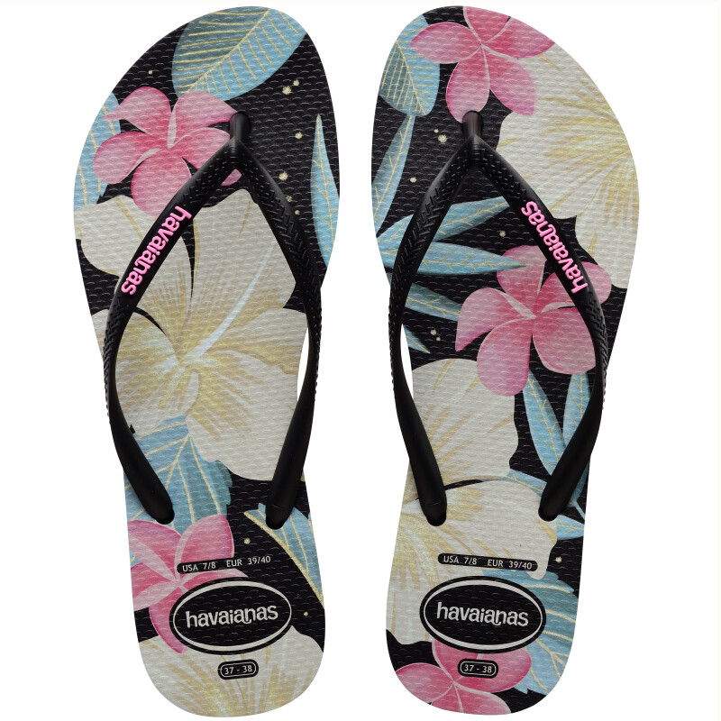 Sandalias de Mujer Havaianas Slim Floral Negro - Rosa