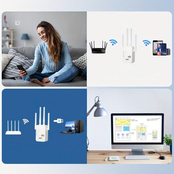 Extensor Wifi Repetidor Doble Banda Router Modem 4 Antenas Variante Color Blanco
