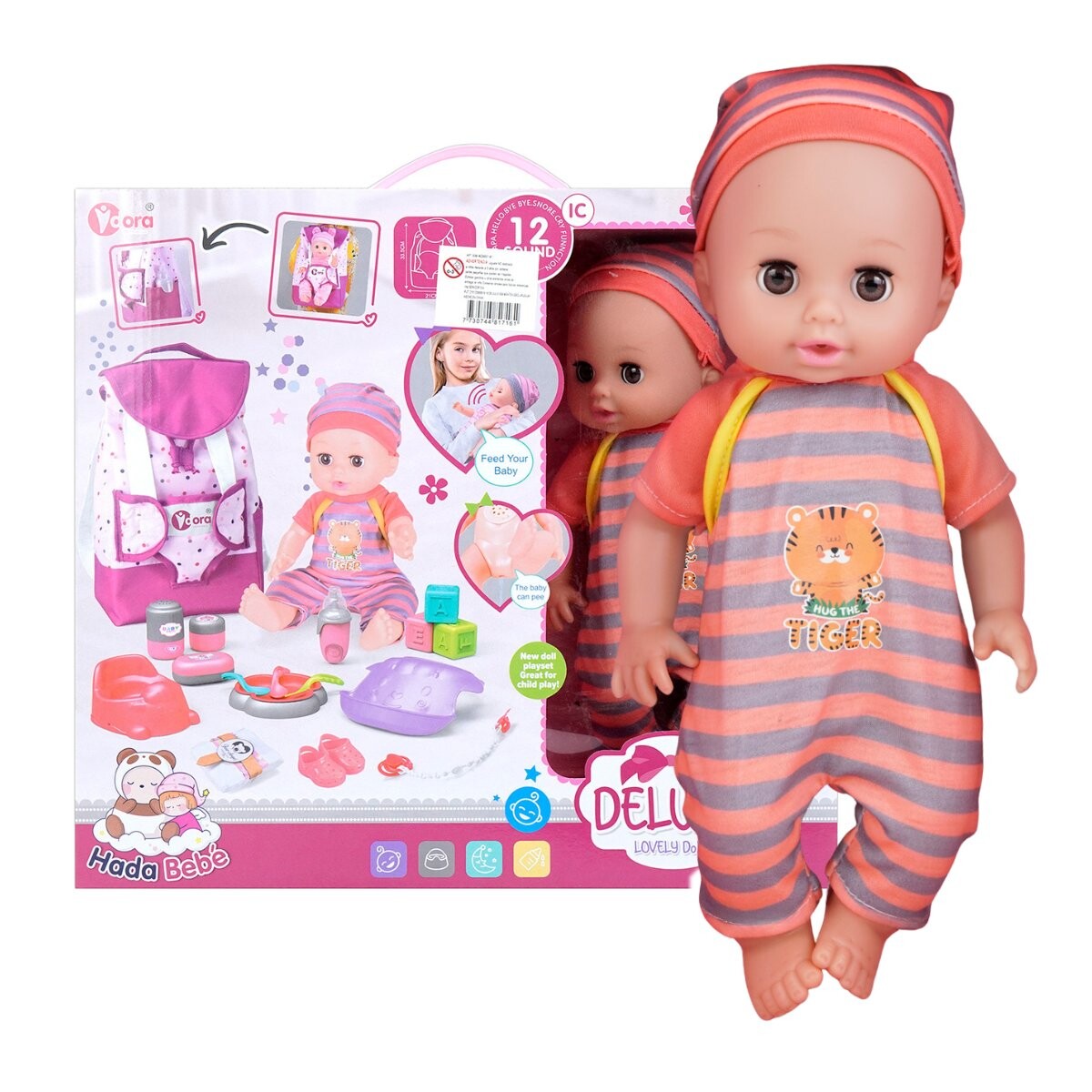 Bebe 12 sonidos con mochila y accesorios 