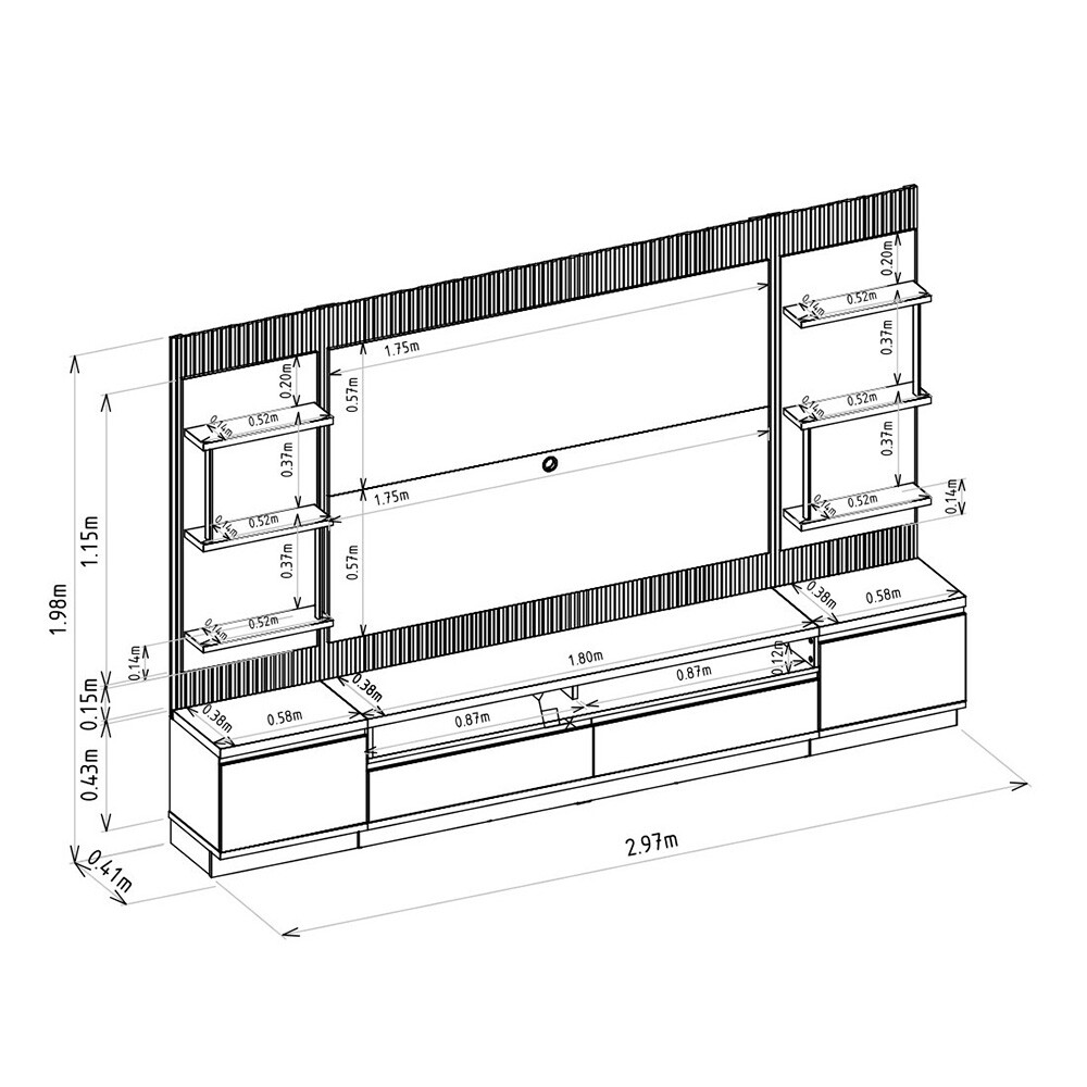 CONJUNTO MODULAR SAO PAULO (MESA TV + PANEL+ 2 LATERALES I/D) COLOR TAURI/OFF WHITE FOSCO Conjunto Modular Sao Paulo (mesa Tv + Panel+ 2 Laterales I/d) Color Tauri/off White Fosco