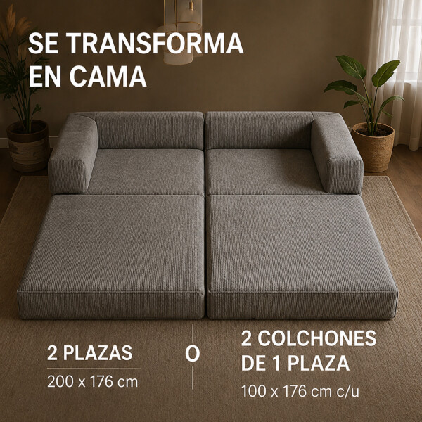Sofá Sillón Cama ComboHome Teddy Premium 3 Cuerpos Corderoy Gris 1