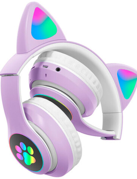 Auriculares Bluetooth infantiles diseño gato Goldtech Catbass RGB Lila