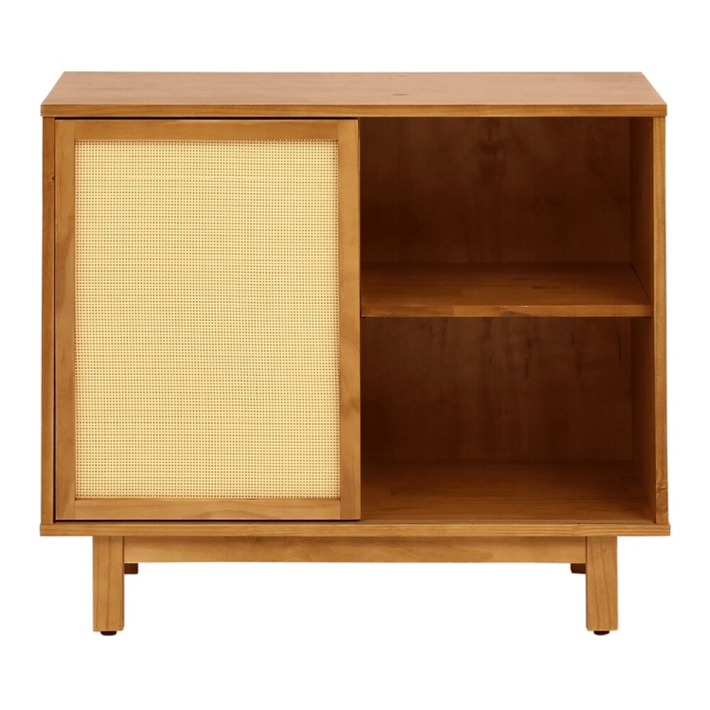 CÓMODA DE MADERA 4 CAJONES CON PUERTA CORREDIZA DE RATÁN CÓMODA DE MADERA 4 CAJONES CON PUERTA CORREDIZA DE RATÁN
