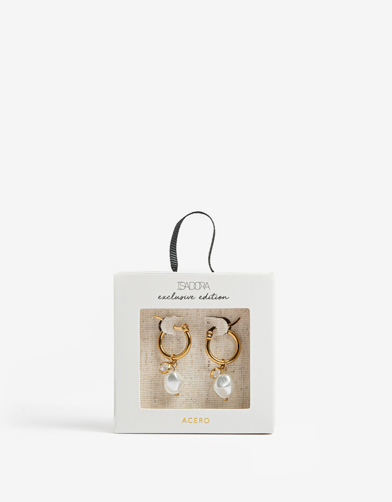 Aros Argollas Perla Argollas De Acero Con Perla - Dorado