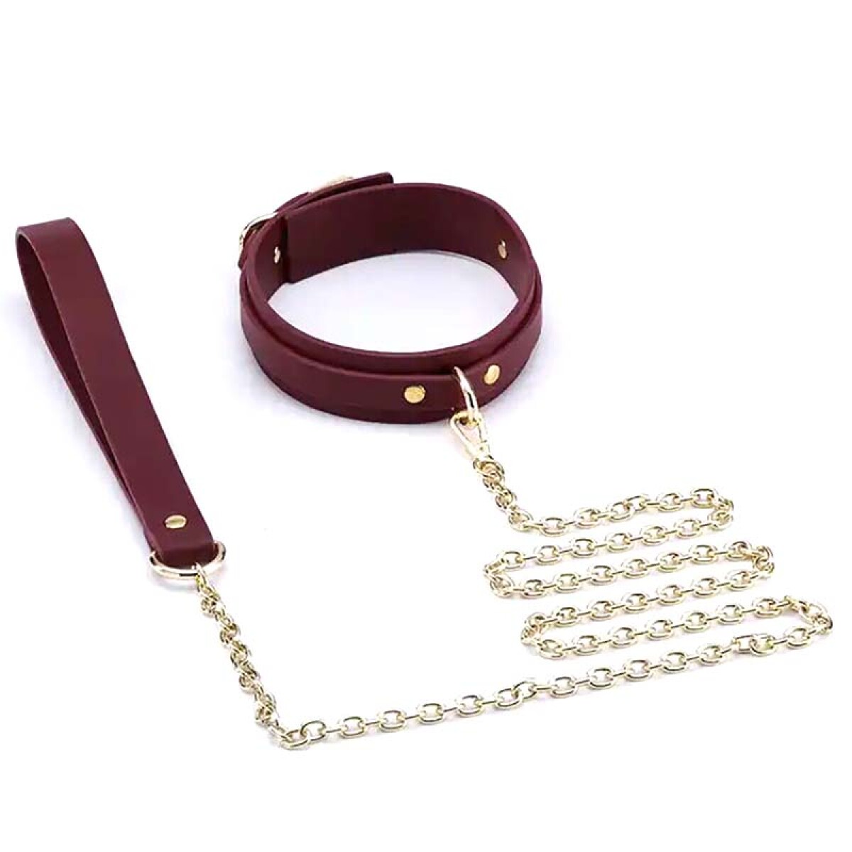 Collar Cuero Sintético con Correa Roomfun Bdsm Rojo Vino 