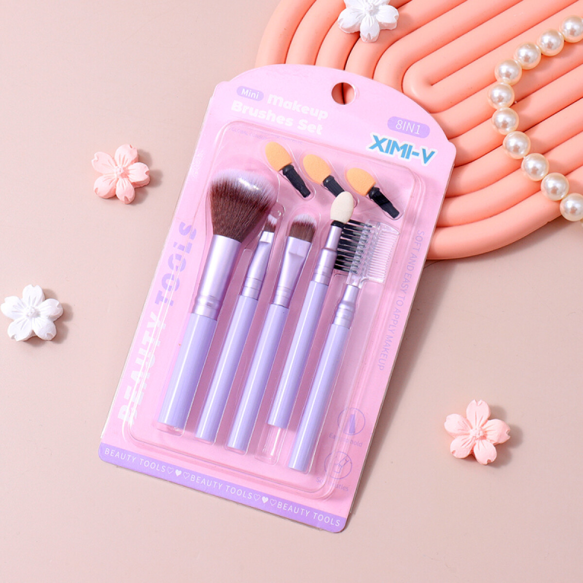 Juego De Mini Brochas De Maquillaje Púrpura - 8 Unidades 