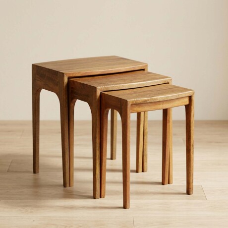 SET MESAS MADERA MARRON VINTAGE CASTAÑO