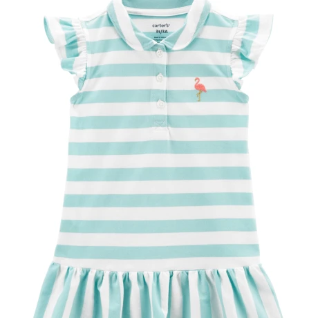Vestido Carters Algodón con Bordado a Rayas CELESTE-BLANCO