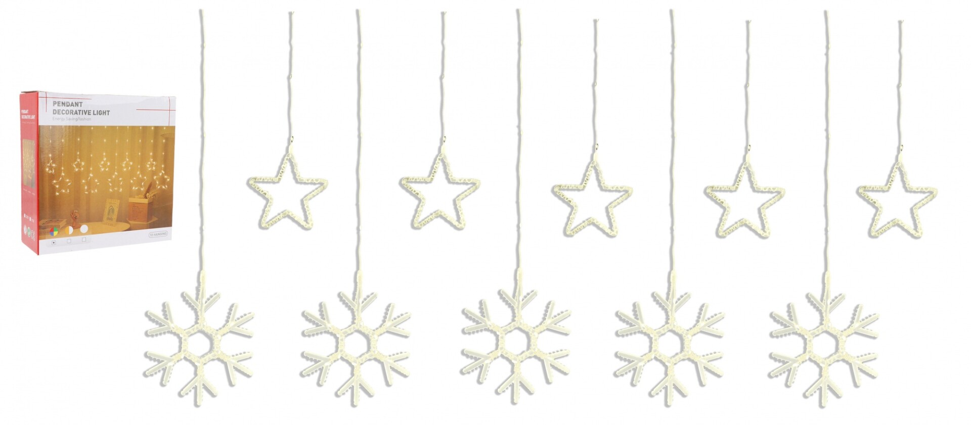 Luces led cortina con estrellas y copos de nieve 
