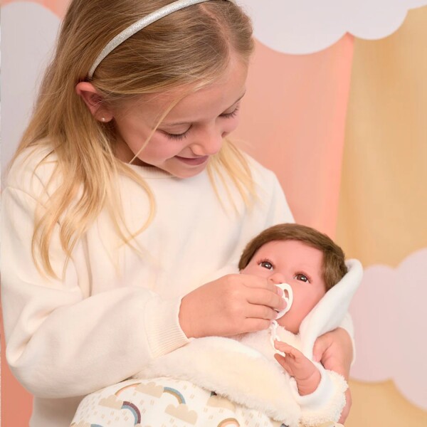 Muñeca Llorens Bebe Mimi Llorona Con Saquito Cama 42cm Modelo Mimi Saquito