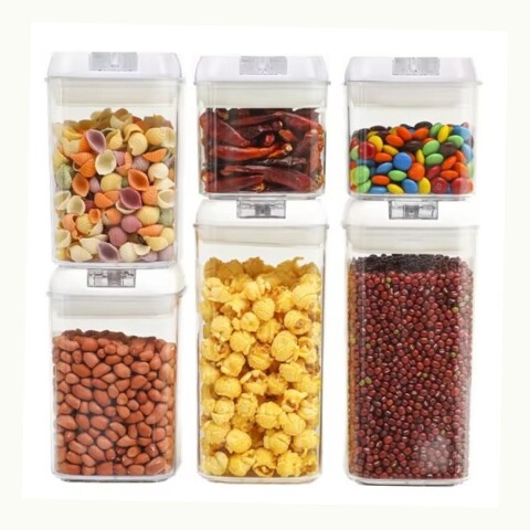 Juego de 6 Recipientes Herméticos Apilables Tarros Frascos Contenedores Apto Alimentos Tapa Blanca Juego de 6 Recipientes Herméticos Apilables Tarros Frascos Contenedores Apto Alimentos Tapa Blanca