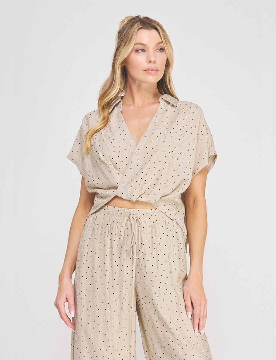 Blusa Crop Cruzada Con Lunares - Beige 
