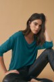 Remera escote V con escote tejido verde petroleo