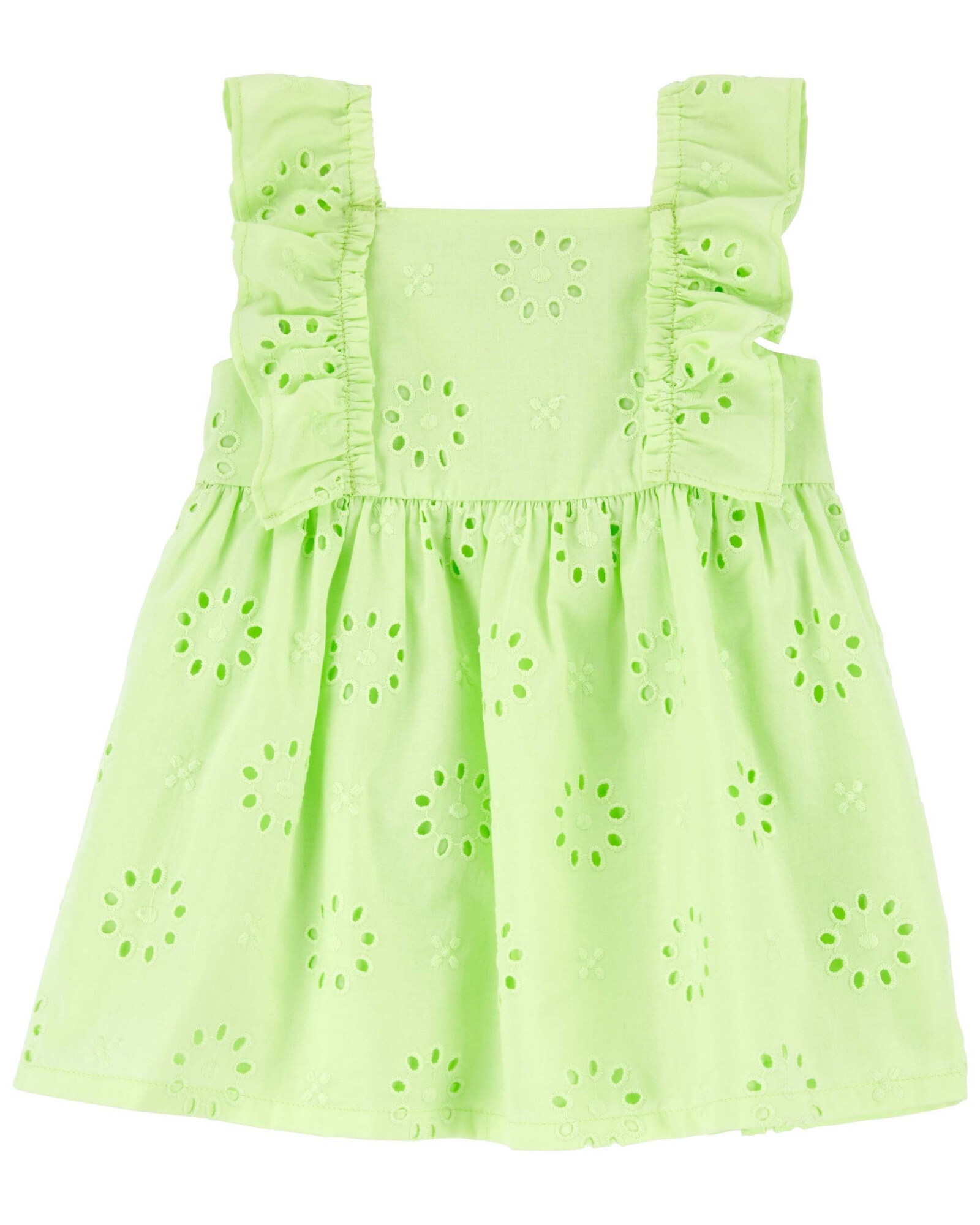 Vestido de algodón con volantes y ojales. Talles 0-24M Sin color