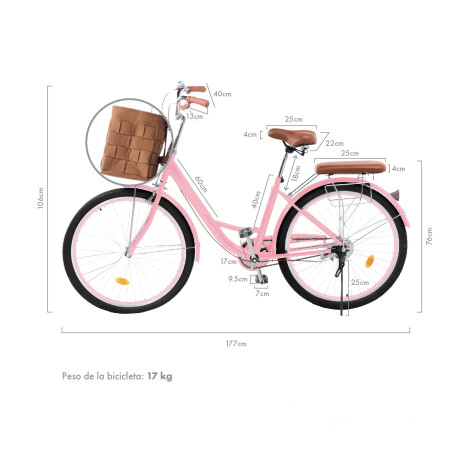 Bicicleta Urbana Rodado 26 con Canasto Vintage Rosa