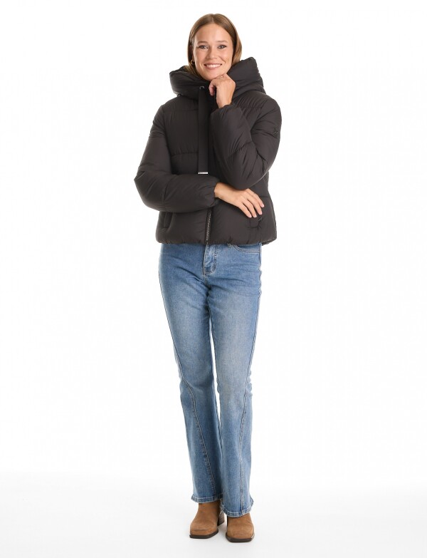 Campera Puffer Capucha NEGRO