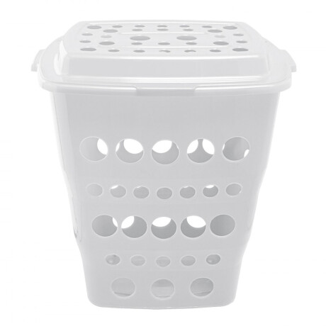 Cesto Canasto Ropa Calado Plástico con Tapa Paramount 55Lt Blanco