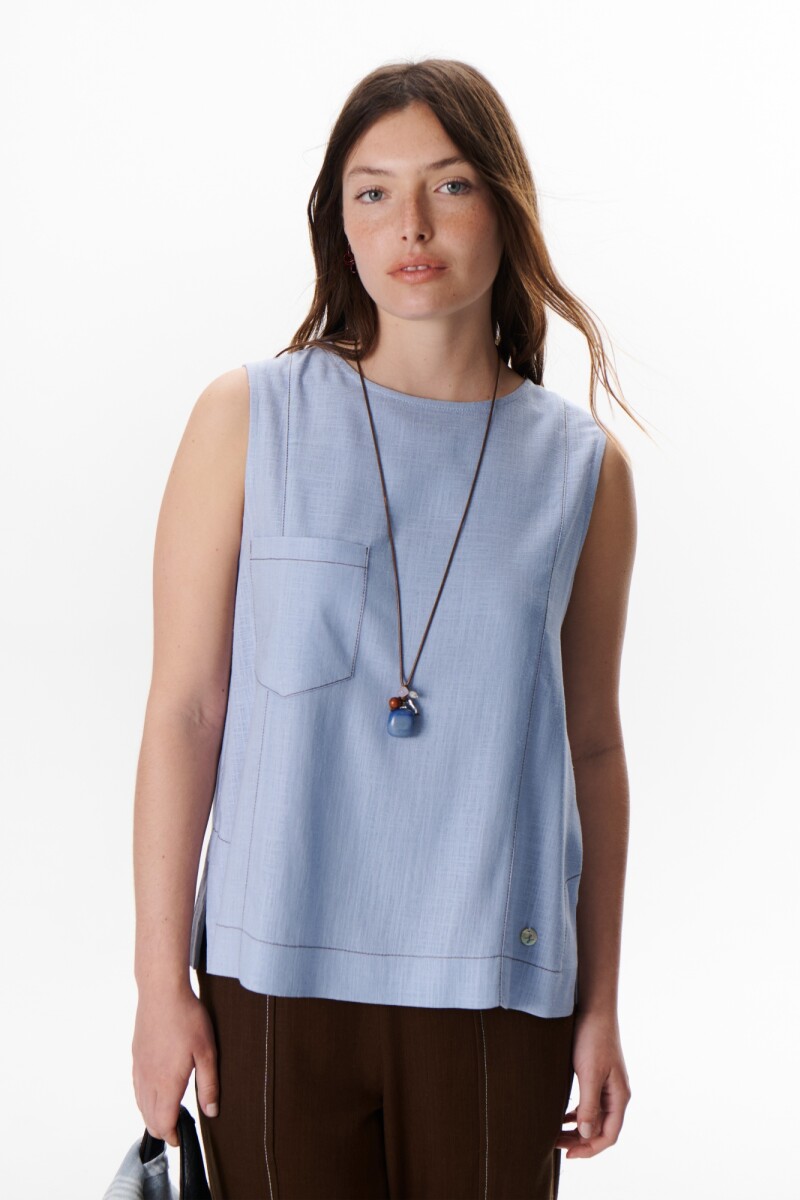 TOP LINO POCKET CELESTE