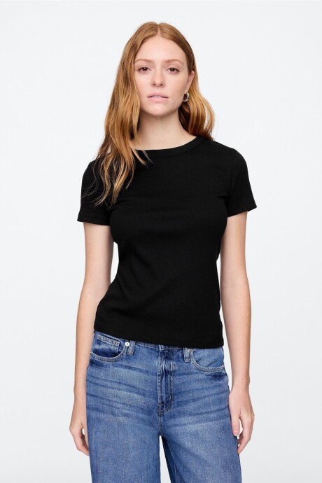 Remera Rib Cuello Redondo Mujer True Black