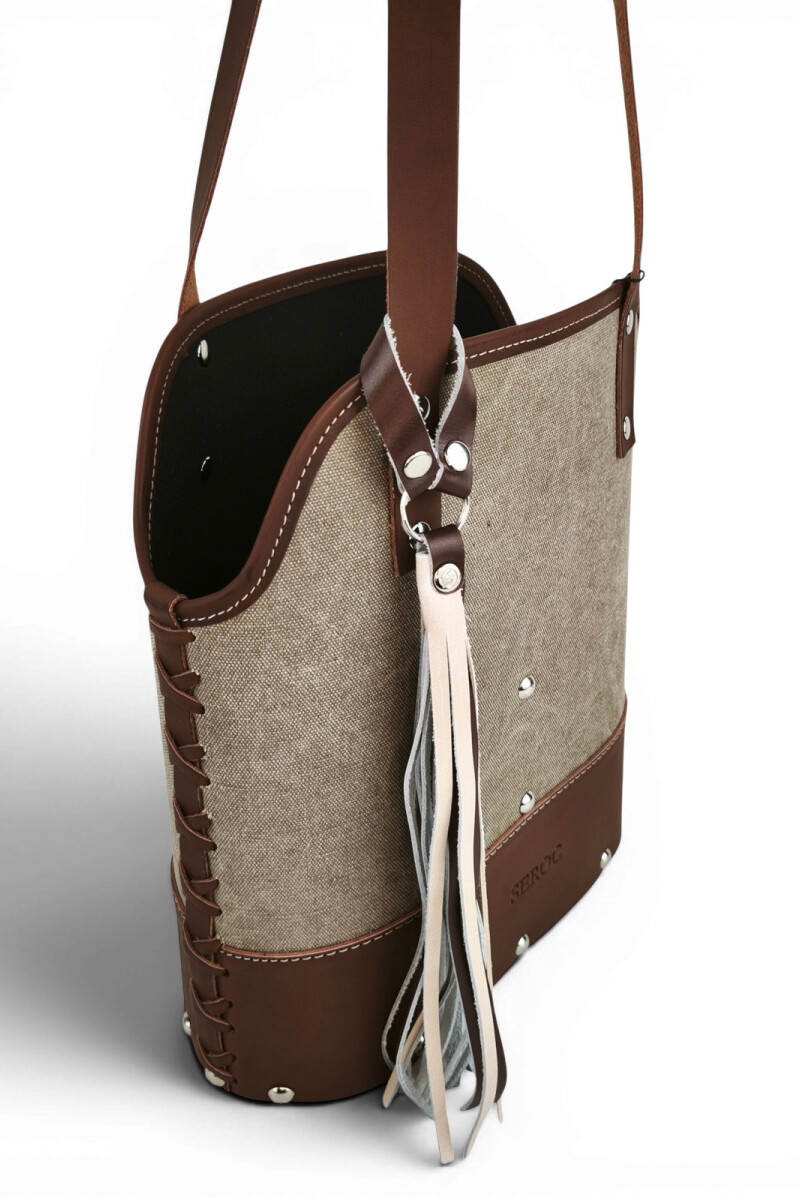 Matera de lona con base de madera y porta celular Beige