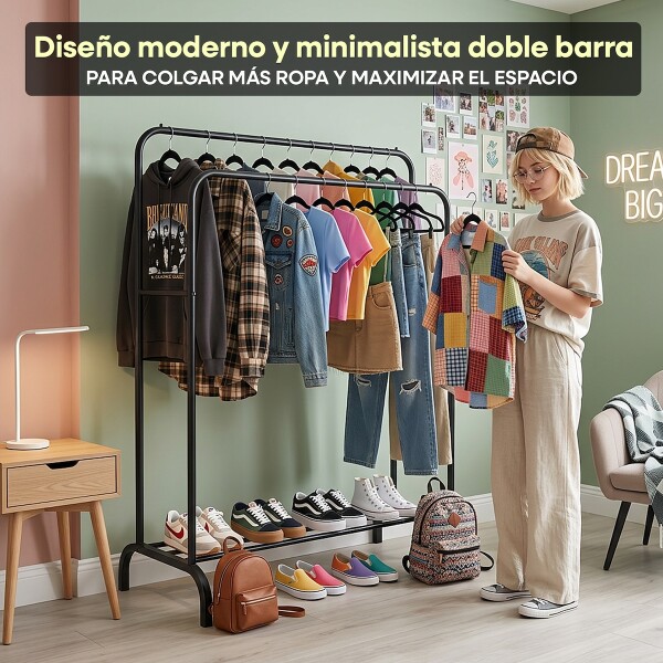 Perchero Para Ropa Doble Percha Metal Organizador con Estante Imback Color Negro Perchero Para Ropa Doble Percha Metal Organizador con Estante Imback Color Negro