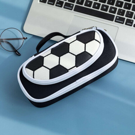 Cartuchera deportes con compartimentos 21x10x7cm Futbol Negro