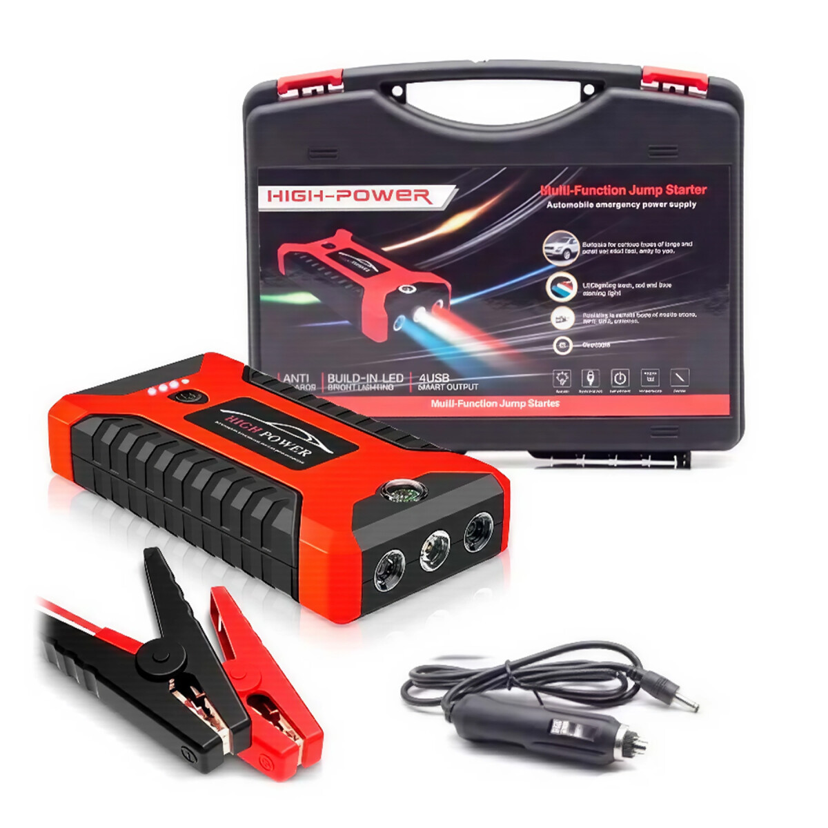 Arrancador Batería 12V 20000mAh USB Linterna Powerbank Auto - Color Rojo 