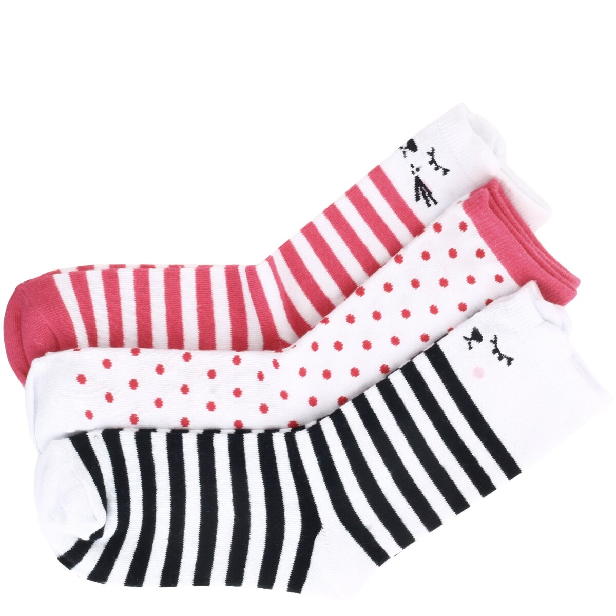 Medias de Niña MINI Miss Carol MEDIA EYES PACK X3 - Rosado / Blanco / Negro 