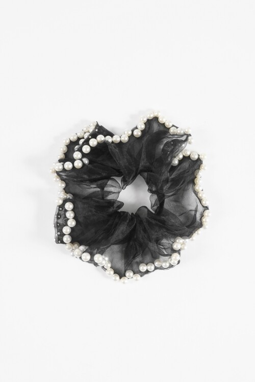 Gomita scrunchie tul perlas negro