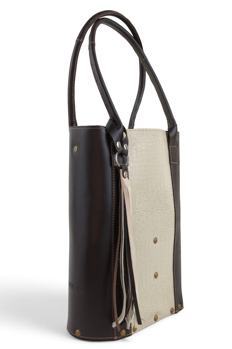 Matera de Cuero Combinado Grabado – Con Compartimento Interno Croco beige