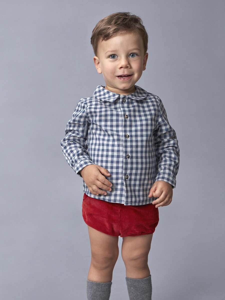 Camisa De Cuadros Con Smo Azul Medio Oscuro