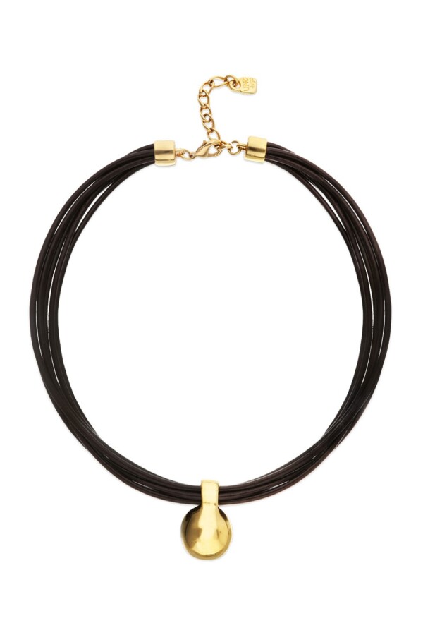 COLLAR DE CUERO CON BOLA GRANDE DE ALEACIÓN DE METALES BAÑADAS EN ORO 18K Colgante