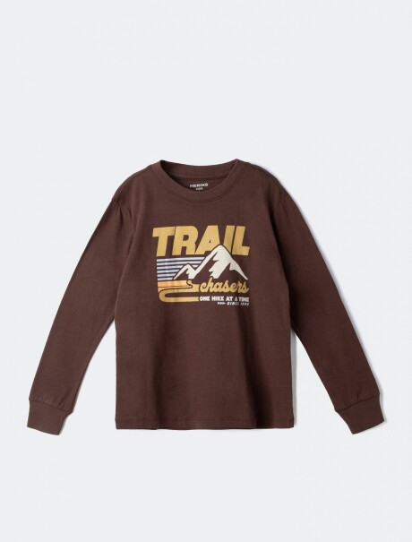 CAMISETA MANGA LARGA INFANTIL CON ESTAMPA MARRÓN