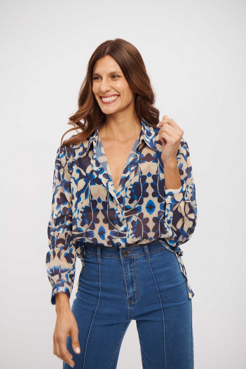 CAMISA BELI - AZUL Y BEIGE 