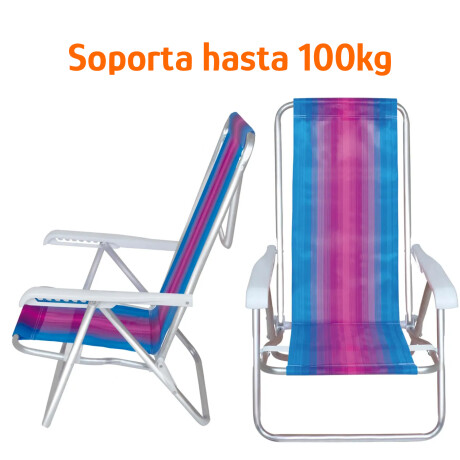 Silla Recli Alum 8Pos 100kg + Mesa Lateral Port Divisiones Celeste/fucsia