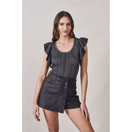 Top Metalizado Manga Volados Negro