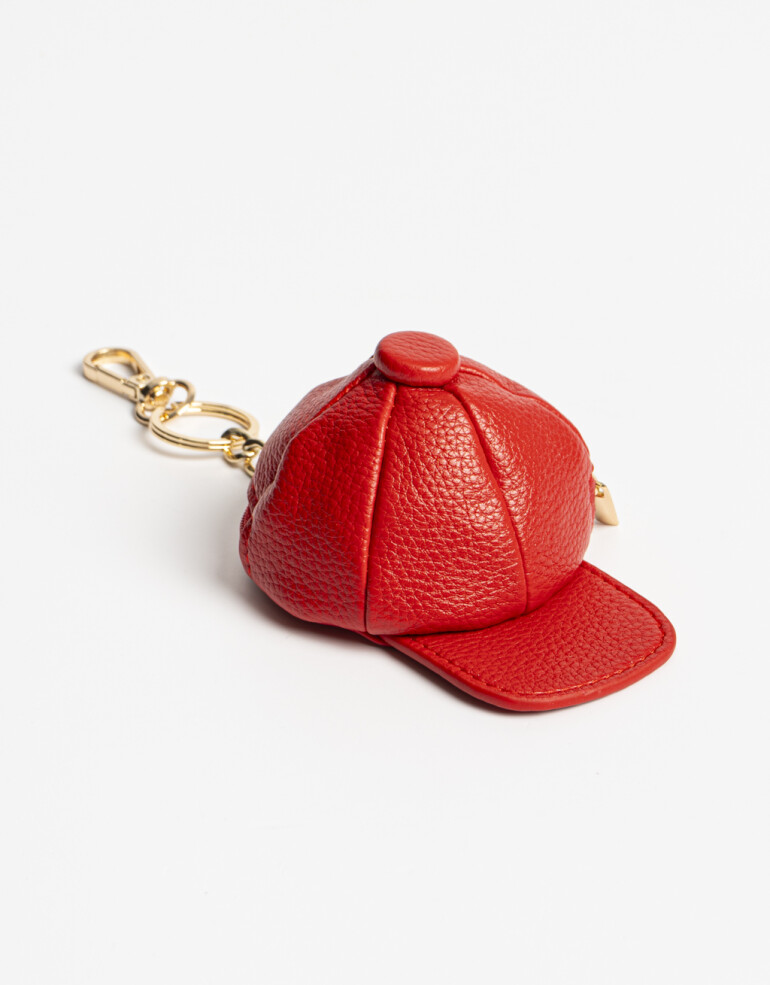 Llavero Cuero/PU Llavero Y Bag Charm De Gorra - Rojo Medio